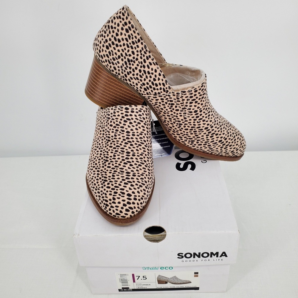 Sonoma Goods For Life Cucumber Leo Dot Animal Print Heeled Shootie 7.5 Slip On